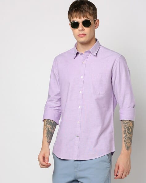 Men Patterned Regular Fit Shirt with Patch Pocket