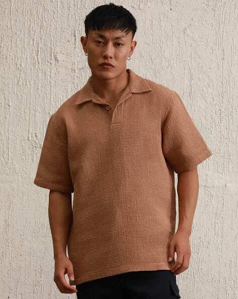 Men Waffle-Knit Oversized Polo T-Shirt