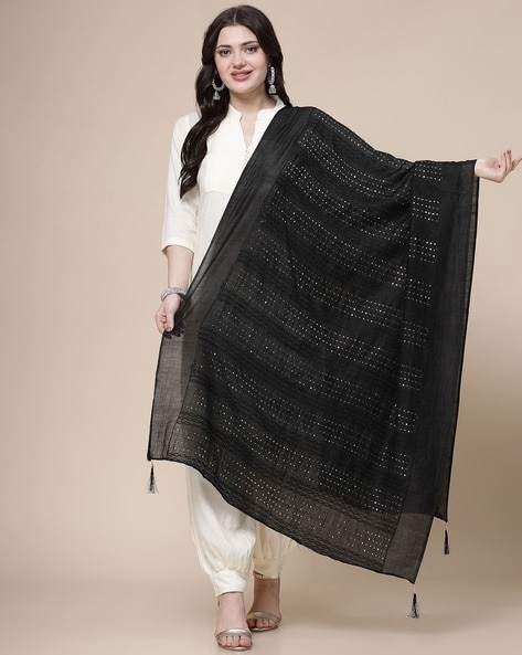 Women Embellished Dupatta with Tassels Price in India
