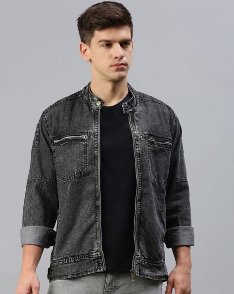 Denim jacket chinese collar best sale