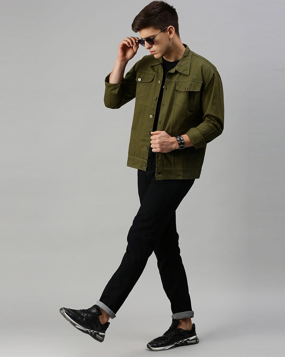 Denim Jacket Olive Green Jeans Men's Style Dark Green Olive