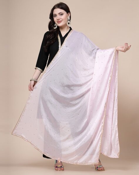 Women Embellished Dupatta with Lace Border Price in India