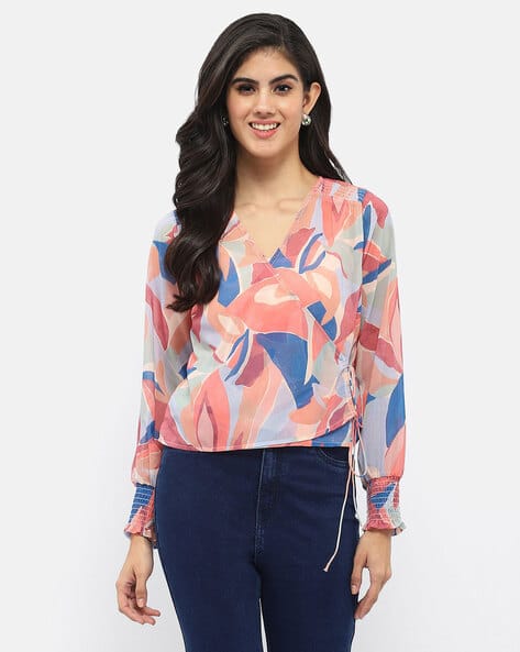 MADAME Women Printed V-Neck Top