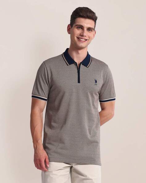 Men Geometric-Knit Slim Fit Polo T-Shirt