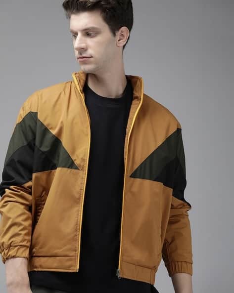 Men Colourblock Slim Fit Zip-Front Bomber Jacket