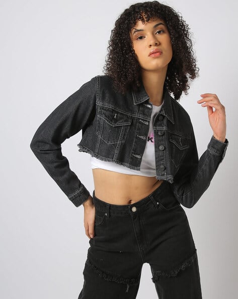 Ladies Jackets Black Cropped Jean Jacket Black Jean Jacket Women