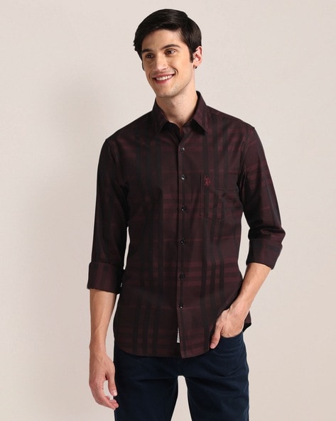 Men Tartan Checked Regular Fit Shirt with Patch Pocket