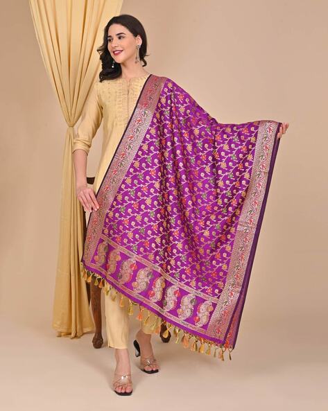 Women Floral Woven Banarasi Art Silk Dupatta Price in India