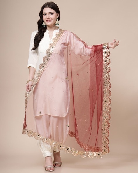 Women Embellished Net Dupatta Price in India