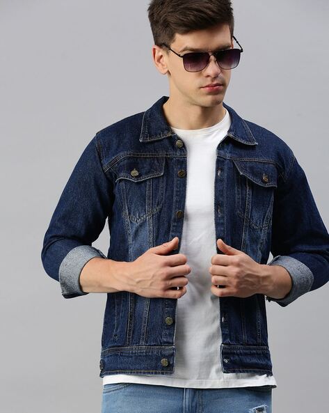 Lightly Washed Denim Jacket with Flap Pockets