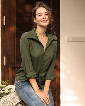 fabrange Women Regular Fit Shirt with Spread Collar-picture-12