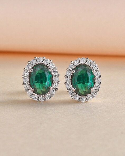 Women's 925 Silver Emerald Green orders Diamond Earrings