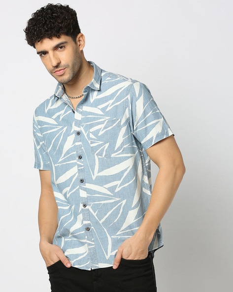 Men Leaf Print Slim Fit Shirt