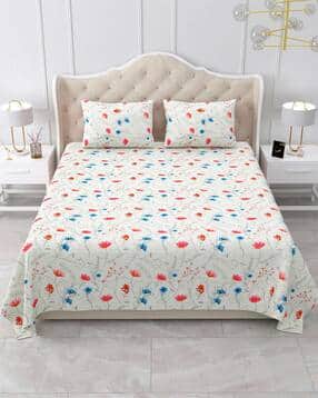bella casa 180 TC Floral Print Double King-Size Bedsheet with Pillow Covers-picture-10