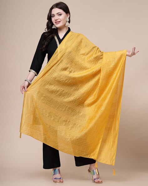 Women Embellished Dupatta with Tassels Price in India
