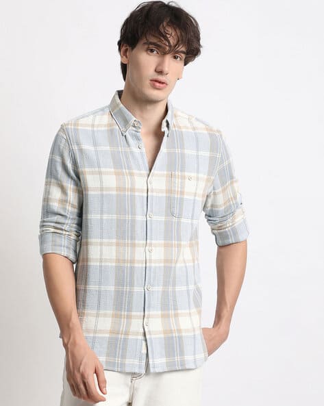 Product image of THE BEAR HOUSE Men Checked Slim Fit Shirt with Patch Pocket