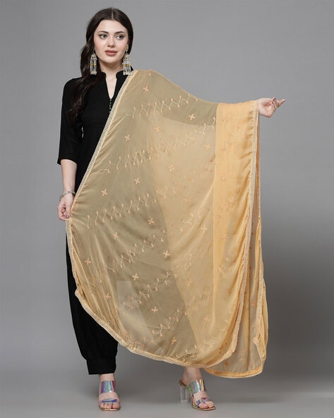 Women Embellished Dupatta with Lace Border Price in India