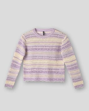 rio girls Girls Striped Crochet Crew-Neck Sweater-picture-14