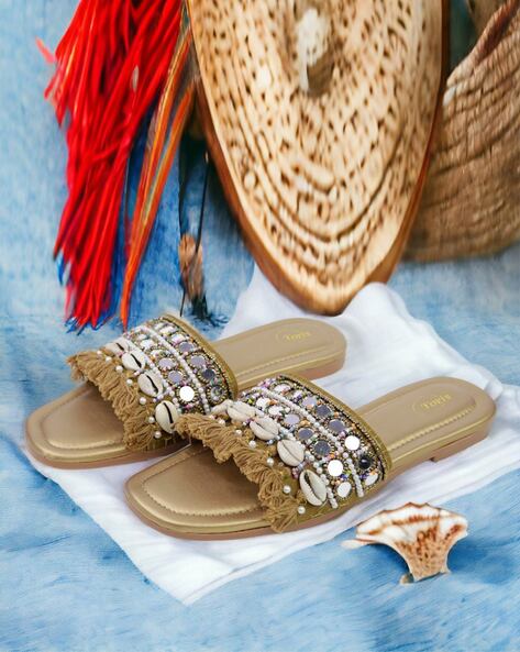 Ladies gold flat sandals on sale