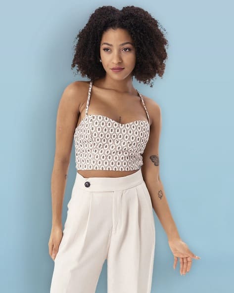 SAM Printed Fitted Strappy Crop Top