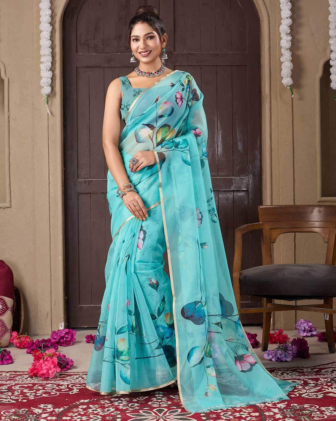Fashionfricks Women Floral Print Organza Saree For Women (Multi, OS)