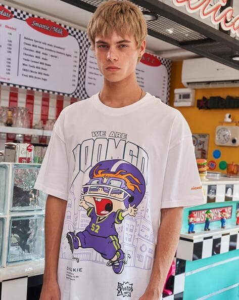 Men Rugrats Print Oversized Crew-Neck T-Shirt - Main Image