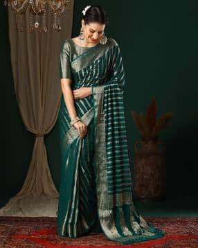 Women Striped Georgette Saree-image-4
