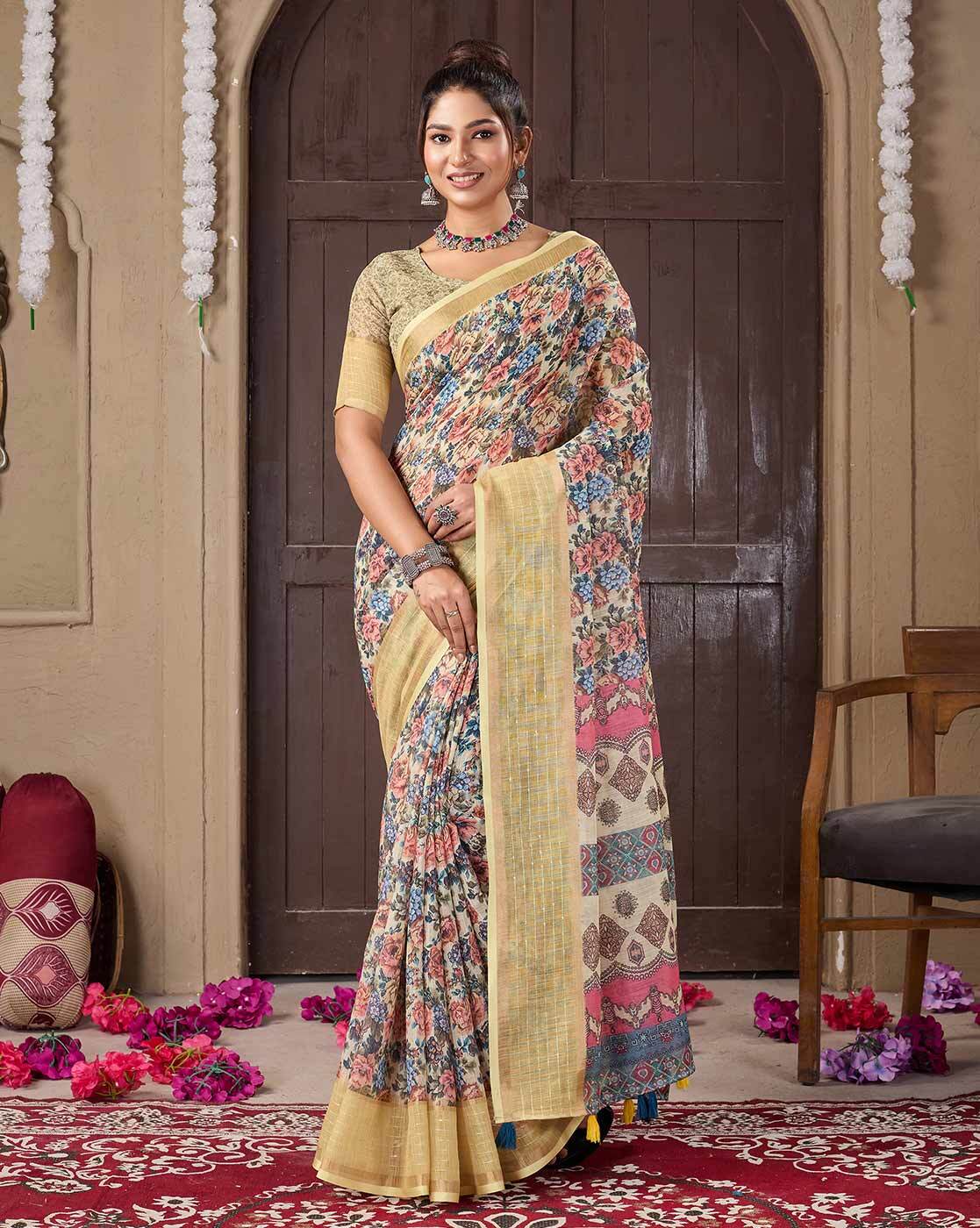 Fashionfricks Women Floral Print Art Silk Saree For Women (Multi, OS)