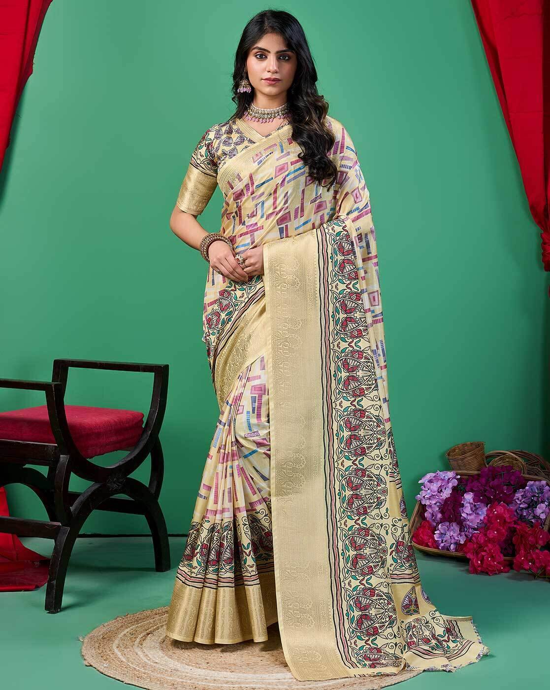 Fashionfricks Women Geometric Print Silk Saree For Women (Multi, OS)