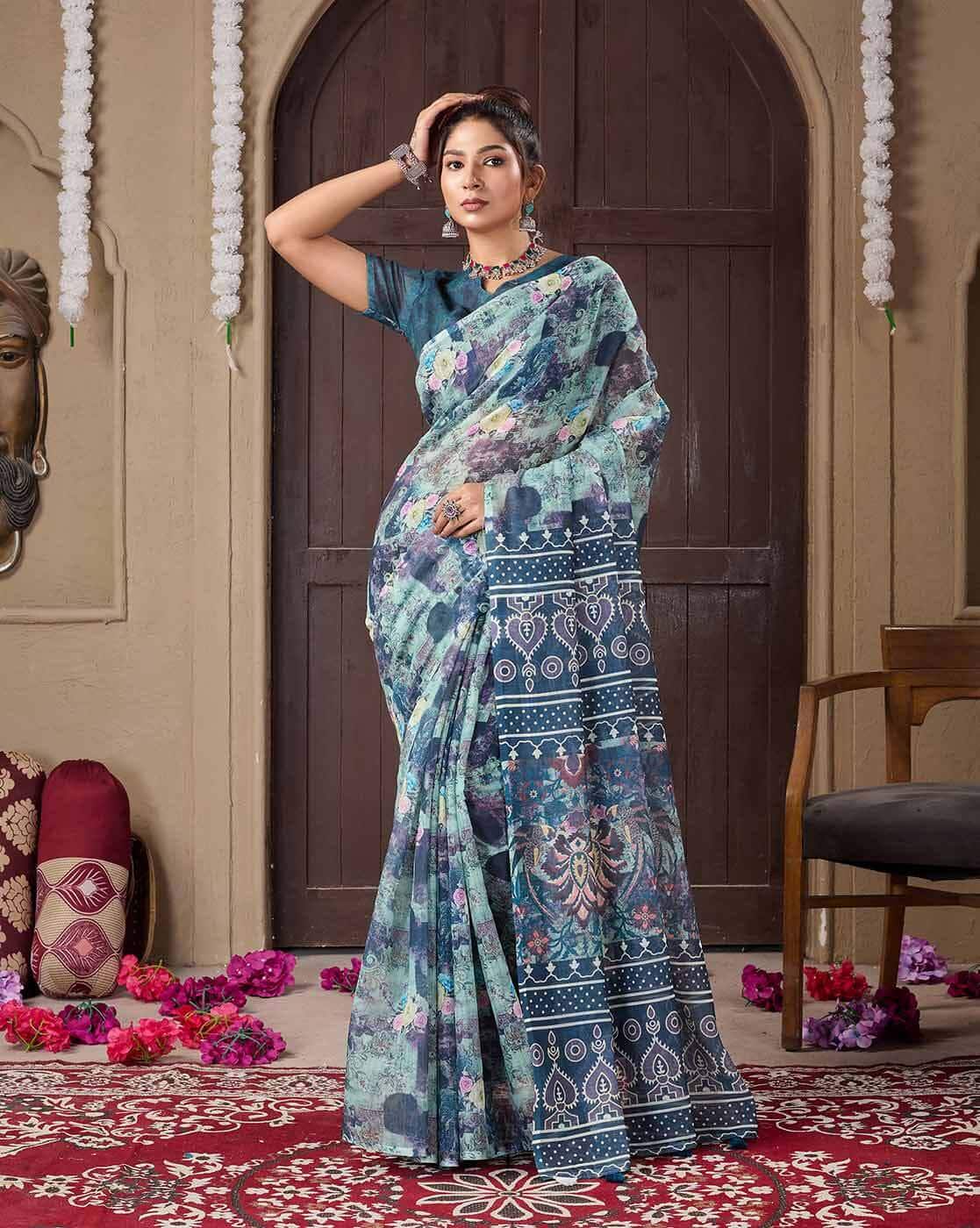 Fashionfricks Women Floral Print Dola Silk Saree For Women (Multi, OS)