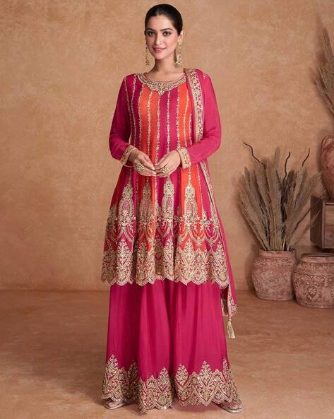 Women Embroidered Anarkali Kurta with Palazzos & Dupatta