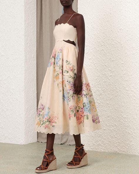 zimmermann halliday scallop midi dress Rosa Zimmermann Peach/Orange Floral Print Scallop