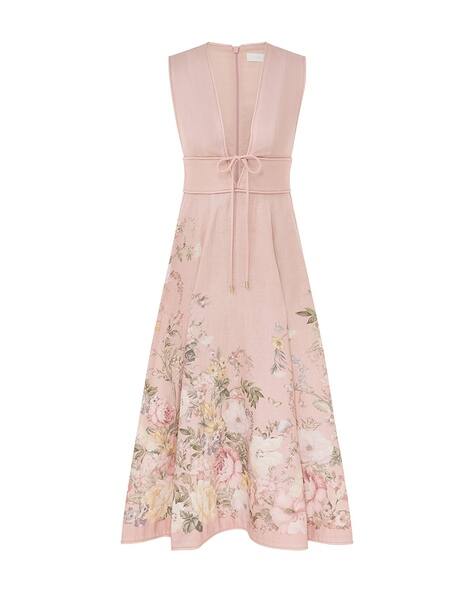 Buy Zimmermann Waverly Plunge A-Line Midi Dress | Pink Color Buy Zimmermann Waverly Plunge A-Line Midi Dress | Pink Color