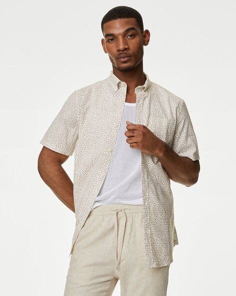 Men Easy Iron Regular Fit Printed Oxford Shirt