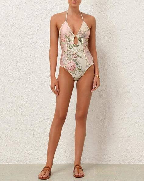 Buy Zimmermann Waverly Keyhole Crochet Swimsuit | Pink Color