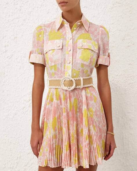 【Zimmermann】POP PLEATED MINI DRESS プリーツ ミニドレス Zimmermann Pop Printed Pleated Mini Shirt Dress Multi Floral