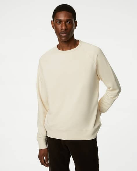Men Pure Cotton Raglan Sleeves Crew-Neck Sweatshirt