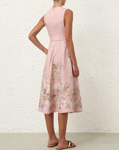 Buy Zimmermann Waverly Plunge A-Line Midi Dress | Pink Color
