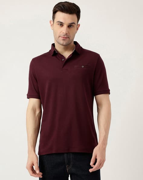 Pure Cotton Polo Neck Solid T-Shirt