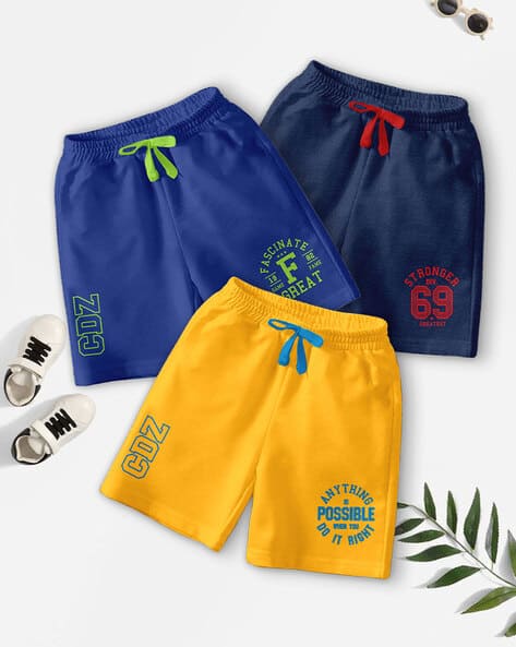 CODEZ Boys Pack of 3 Brand Print Regular Fit Shorts