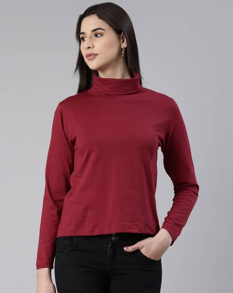 Women Regular Fit Turtle-Neck T-Shirt