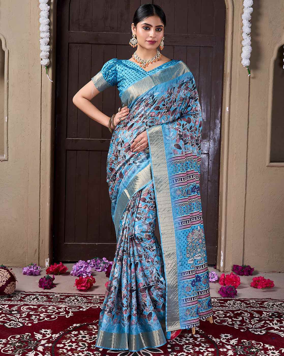Fashionfricks Women Printed Saree with Tassels For Women (Multi, OS)