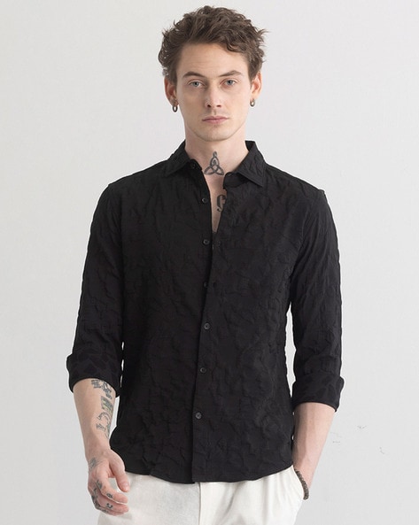 Men Slim Fit Spread-Collar Shirt