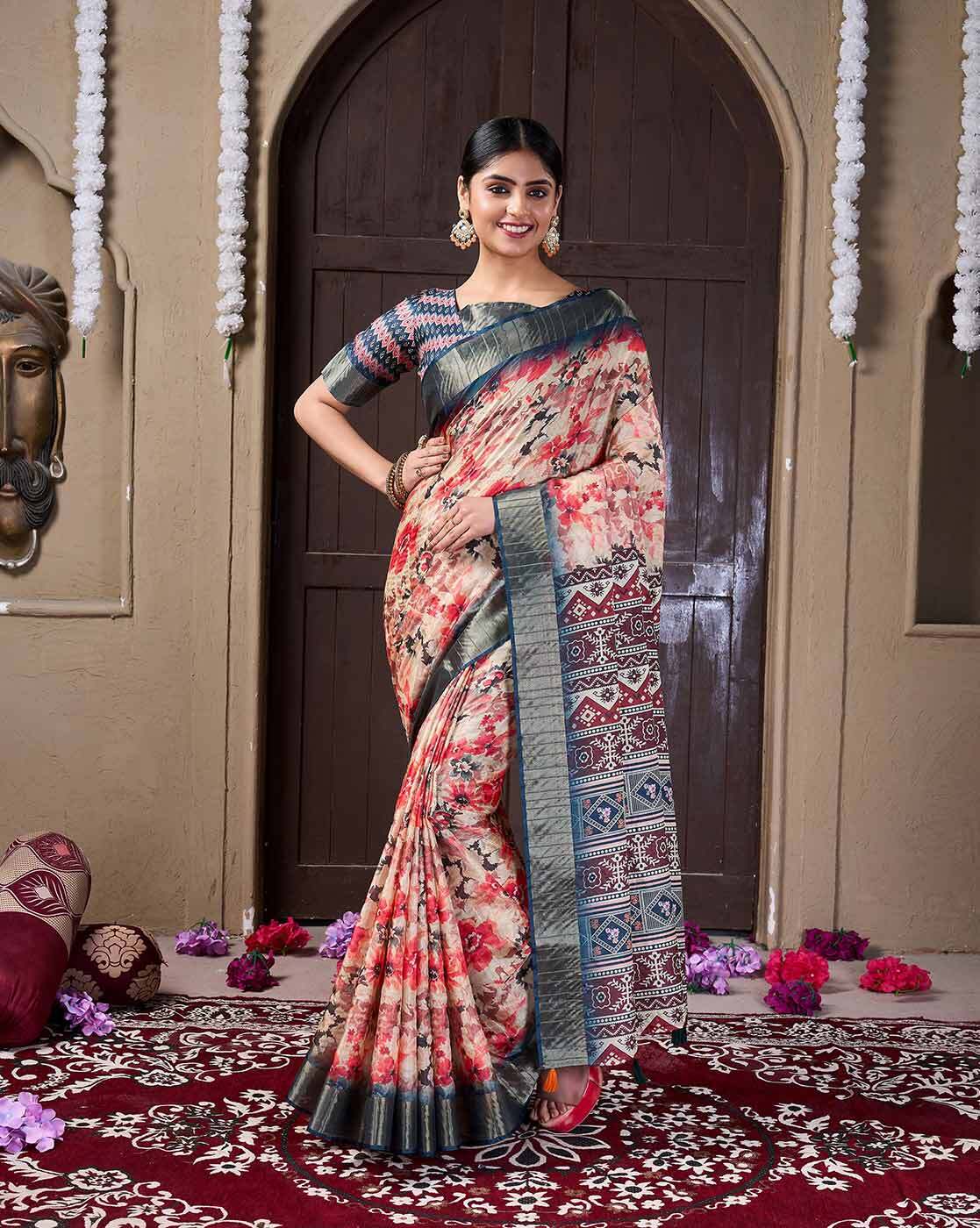 Fashionfricks Women Floral Print Saree For Women (Multi, OS)
