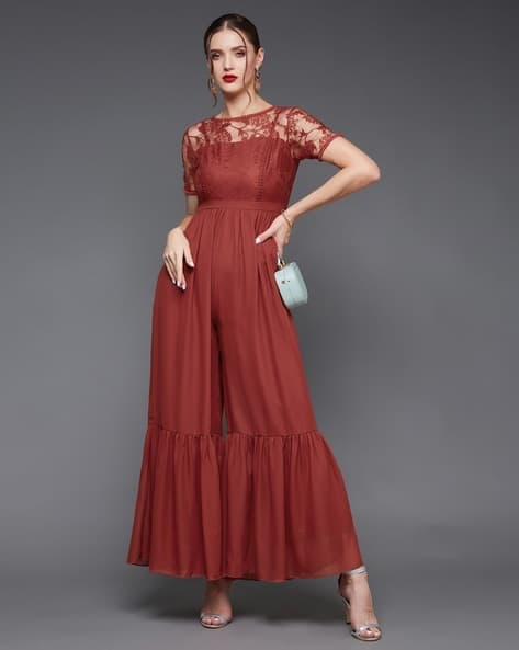 Women Lace Jumpsuit with Back Tie-Up