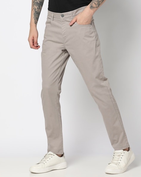 Men Slim Fit Flat-Front Chinos