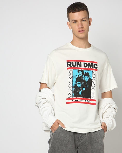 Men Run DMC Print Oversized Fit Crew-Neck T-Shirt