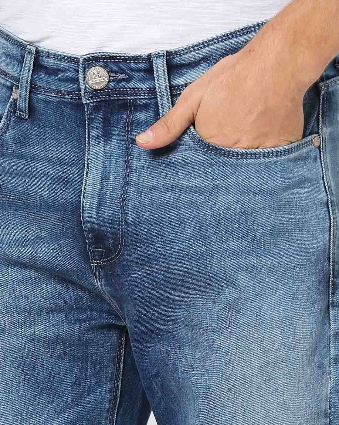 Men Heavily Washed Straight Jeans