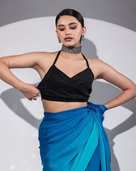 black halter neck blouse online
