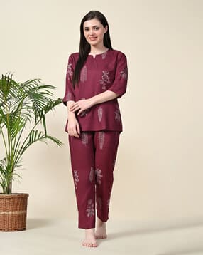 Women Floral Print Top & Pyjamas Nightwear Set